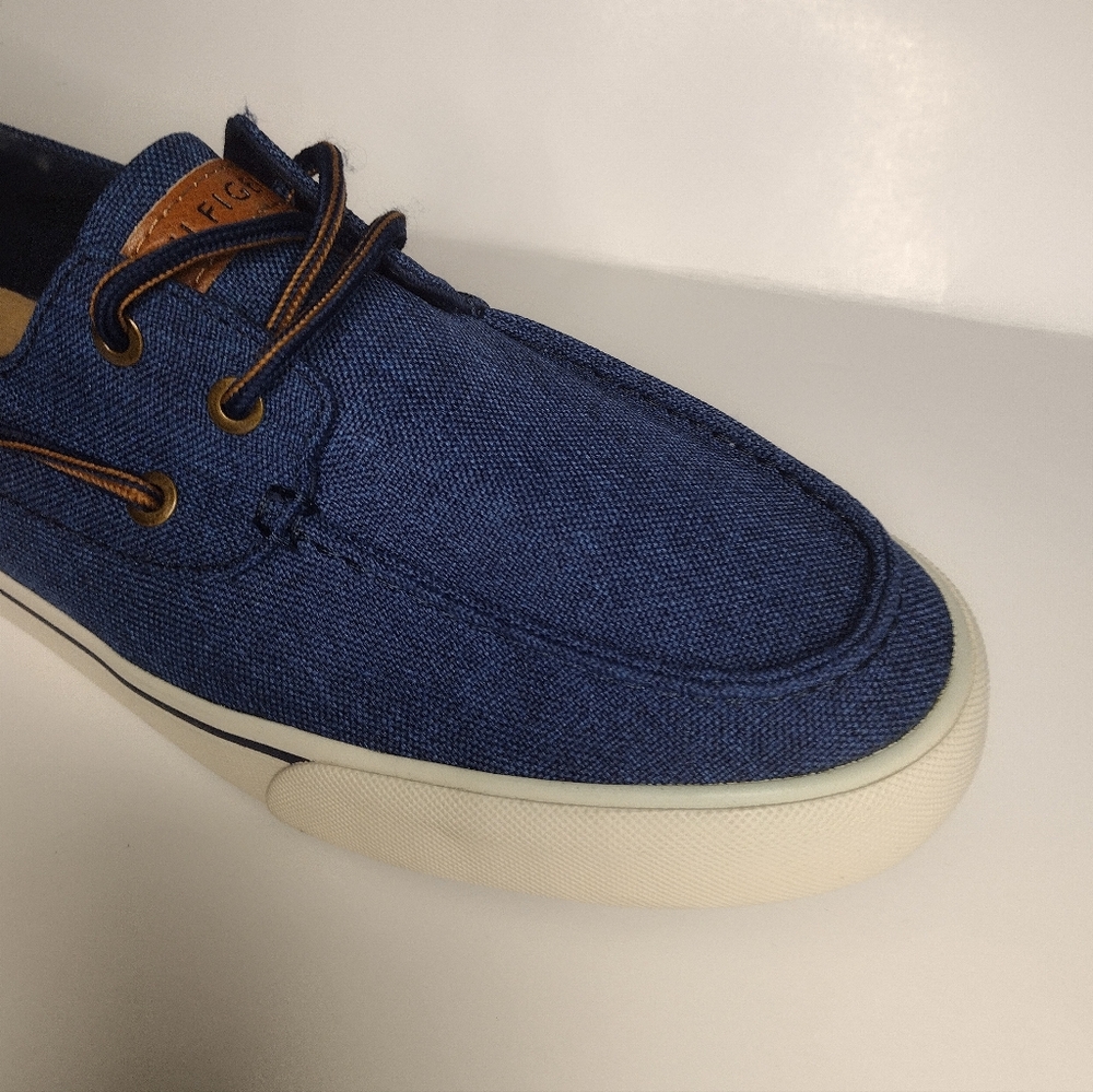 TOMMY HILFIGER Men's Dark Blue Texture Canvas Fabric Boat Deck Shoes - Picture 5 of 5